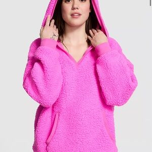 PINK Victoria's Secret Bright Pink Sherpa Hoodie